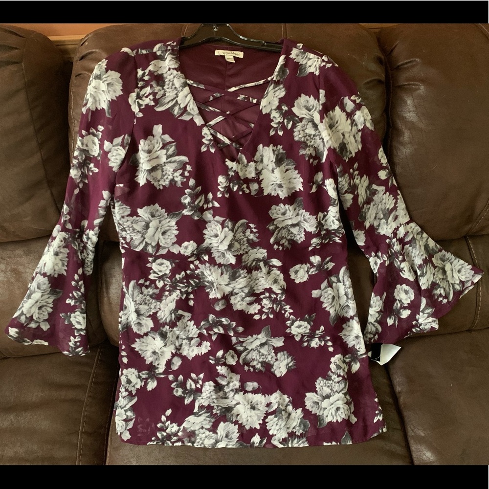 Purple floral ling sleeve dress